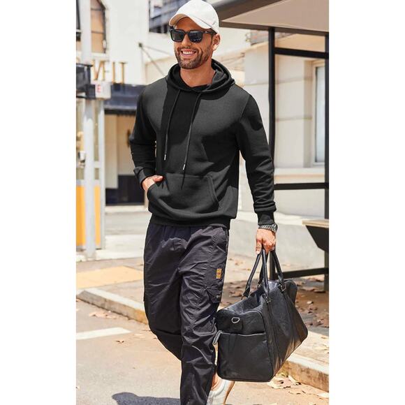 NWT COOFANDY Men's Black Waffle Knit Hoodie Pullover Sweater XXL - Picture 1 of 13